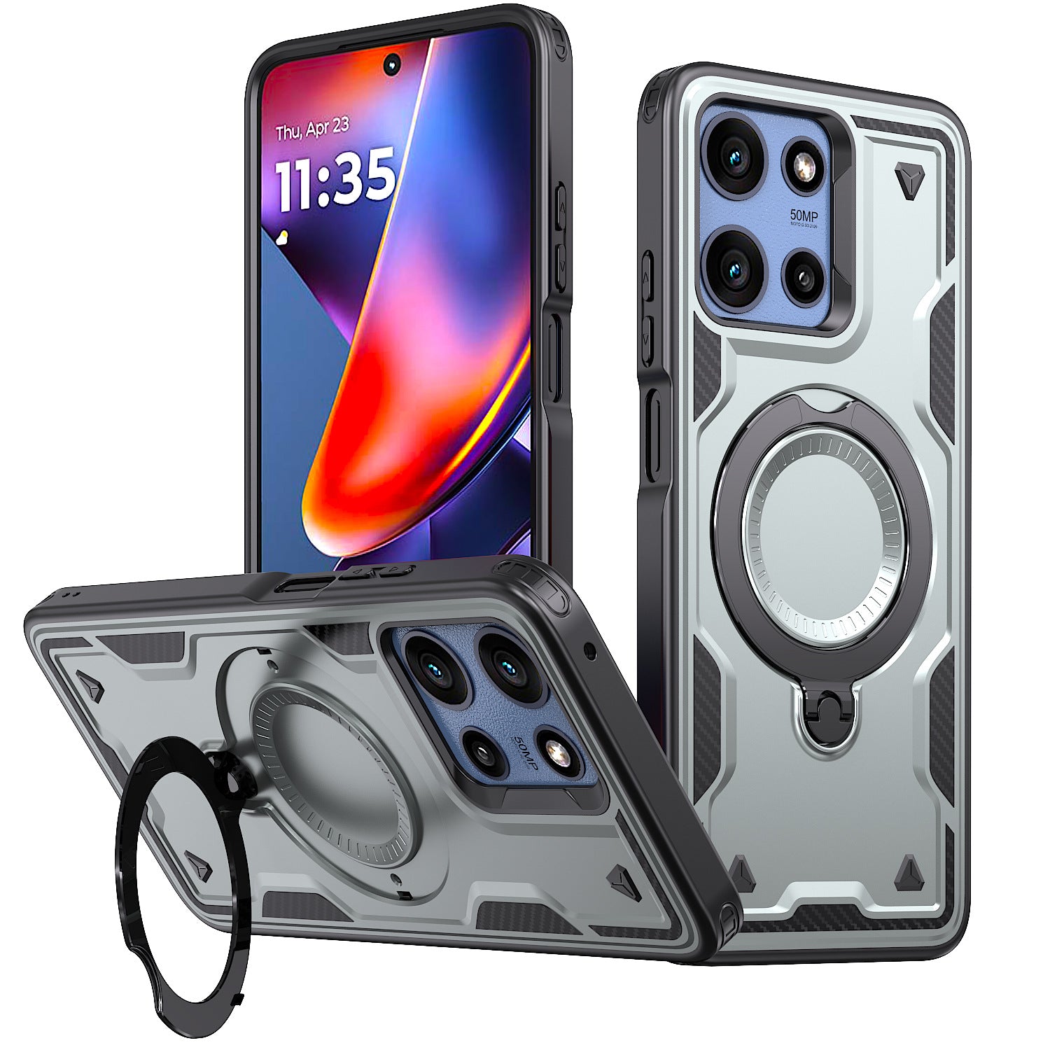 Reiko 360¡ã Rotating Magnetic Versatile Stand Gray Compatible with Motorola Moto G 5G 2025